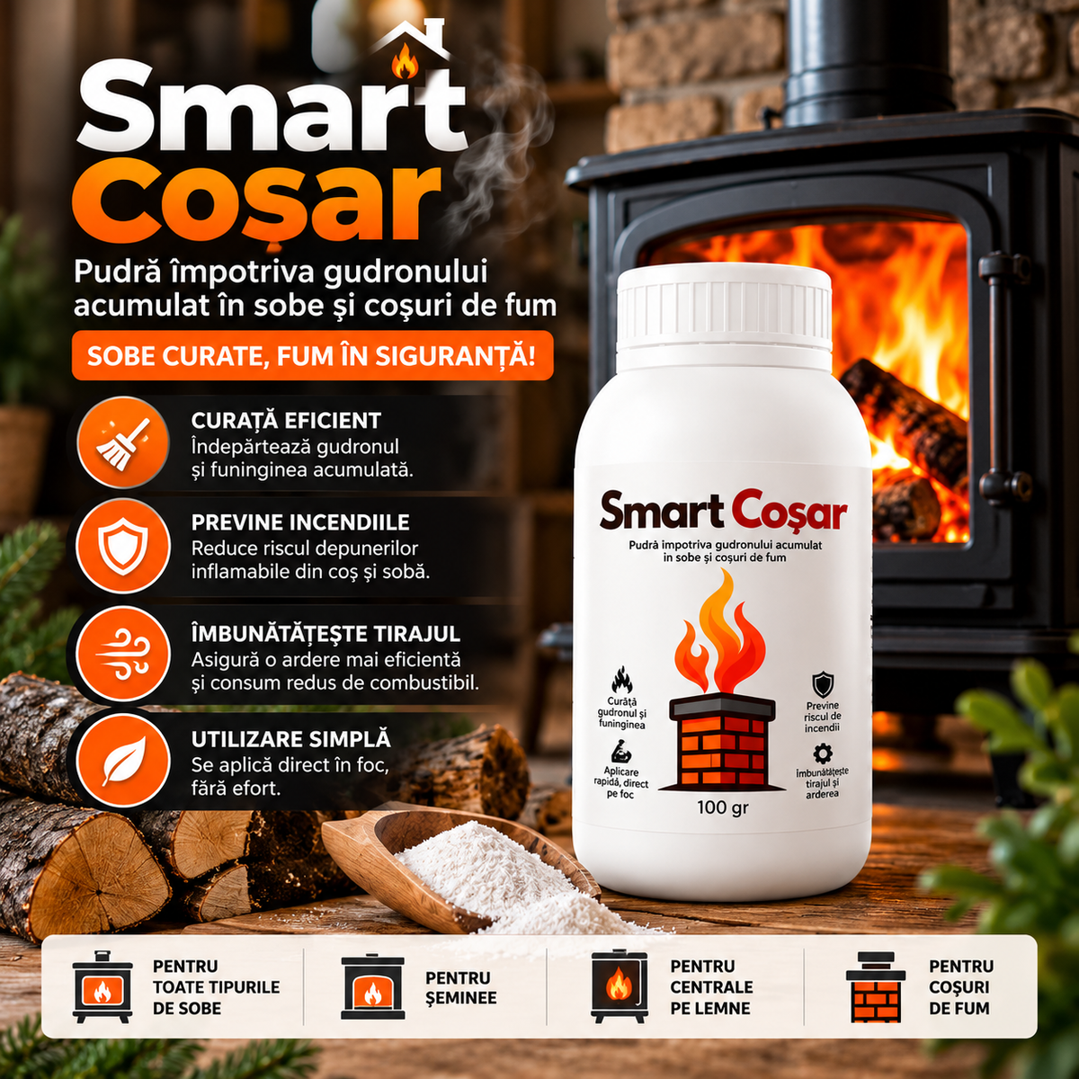 Smart Coșar – Pudră împotriva gudronului, 100 g, 1+1 Gratis